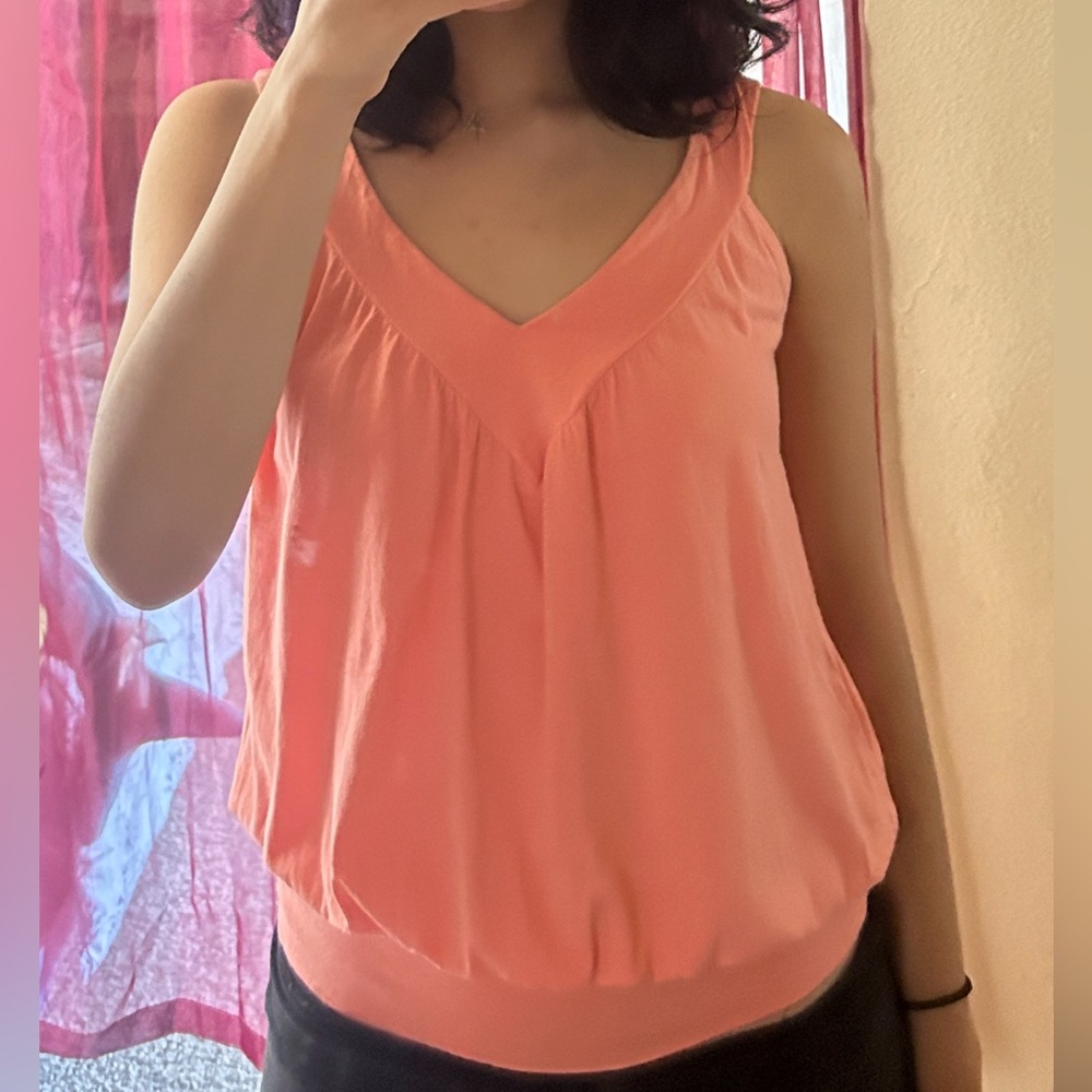 Y2K Max Rave V Neck Bubble Top Stretch Coral